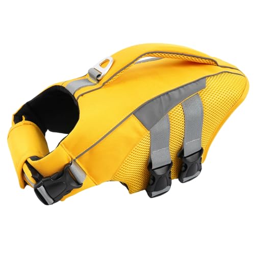 IECOii Dog Life Jacket for Swimming Boating High Visibility, Doggy Floating Vest with Sturdy Grab Handle D Ring, Reflective Adjustable Water Vests for Medium Breeds, Pool Beach Lake, Yellow, Size XL - color: Yellow, size: XL(Chest:26.0"–33.5")