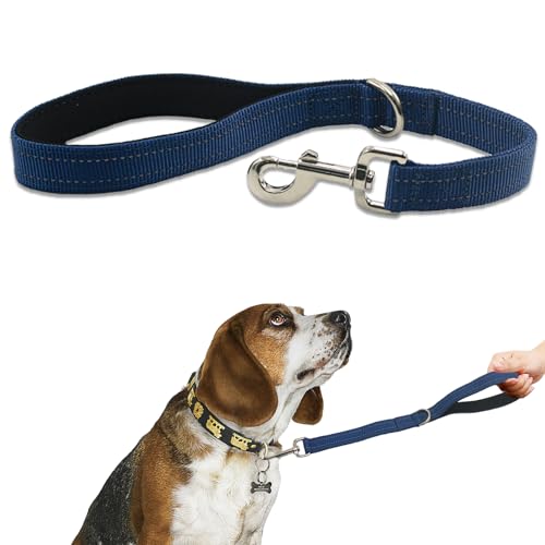 Thick Dual Padded Handle for Dog Training Control, 18 Inches Traffic Dog Leash Short with Reflective Stitching, Heavy Duty Short Hand for Small to Strong Sized Dogs Training Leash Blue 1.5FT - color: Blue, size: 18"