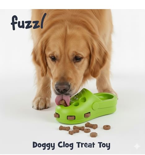 Fuzzl Clog Large Treat Toy for Dogs Puzzle Enrichment Shoe – Natural Rubber Chew Toy – Durable, Interactive Cognitive Feeder – Eco-Friendly, Non-Toxic & Dishwasher Safe – Green - style: Clog Green