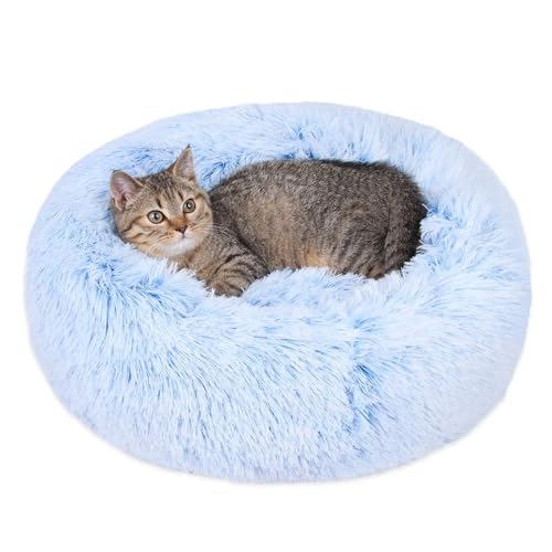 Cat Beds for Indoor Cats - Cat Bed Washable 20/24 inches, Dog Beds for Small Medium Dogs, Anti Anxiety Round Fluffy Plush Faux Fur Cat Bed, Thick Bottom (Cornflower Blue, Medium) - color: Cornflower Blue, size: Medium
