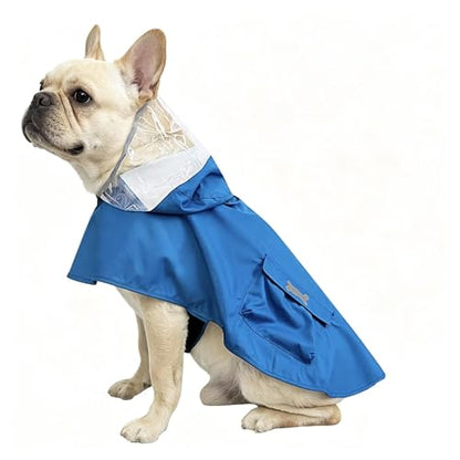 Dog Raincoat Waterproof, Adjustable Reflective Hooded Dog Rain Poncho with Leash Hole for Small Medium Large Dogs (Blue, Small) - color: Blue, size: Small(9-13lb)