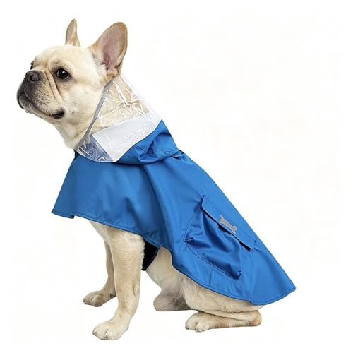 Dog Raincoat Waterproof, Adjustable Reflective Hooded Dog Rain Poncho with Leash Hole for Small Medium Large Dogs (Blue, Small) - color: Blue, size: Small(9-13lb)
