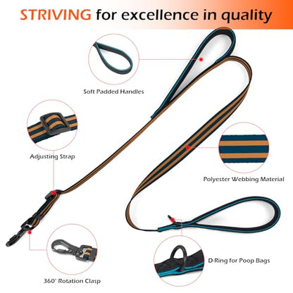 Double Handle Dog Leash for Large Dogs, Heavy Duty Adjustable Leash with Soft Padded Handles, Traffic Control Training Lead for Walking, Running (Blue & Orange Stripe, 4 ft)