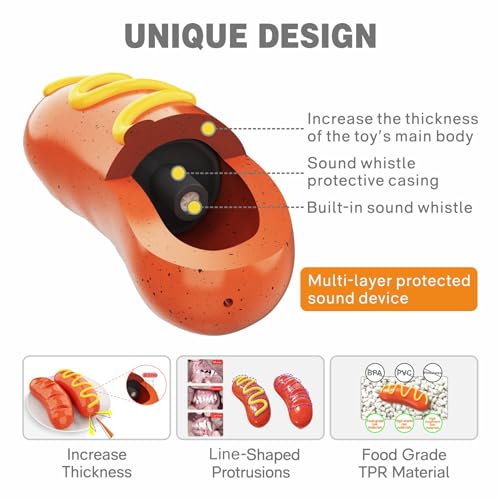 LiuMelinda Dog Chew Toys for Aggressive-Chewers - Indestructible Dog Toy for Aggressive Chewer，Tough Chew Toys for Dogs （Rubber） - color: 01-Red-Hotdog