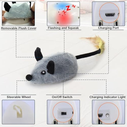 BABORUI Interactive Dog Toys Mouse, Automatic&APP Control Escaping Mice Squeaky Dog Toy with Lights & Auto-Turn, Rechargeable Moving Dog Toys for Small/Medium/Large Dogs & Cats(Grey) - color: APP Control
