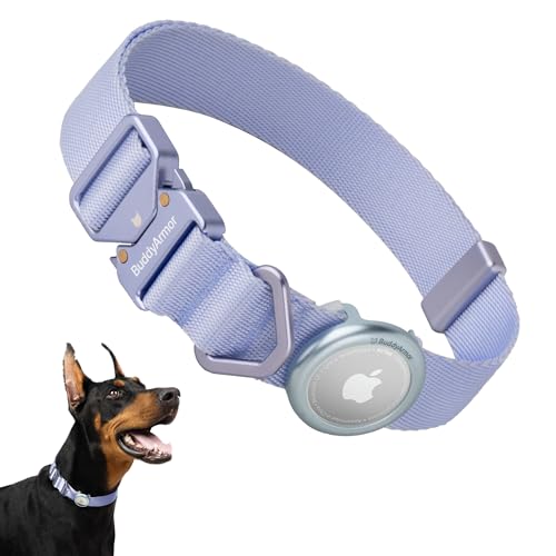 Dog Airtag Collar Adjustable Soft Nylon Lightweight Dog Collar Quick Release with Alloy Buckle, Airtag Holder Case Airtag Dog Collar for Medium Large Dogs (Blurple, L) - color: Blurple, size: L
