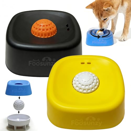Slow Feeder Dog Bowls for Liquid with Rolling Ball, Interactive Lick Bowl Licking Slow Feeder for Wet Food, Water & Treats Lick Toy for Dogs Cats Large Medium Small - color: Style1-Yellow+Black
