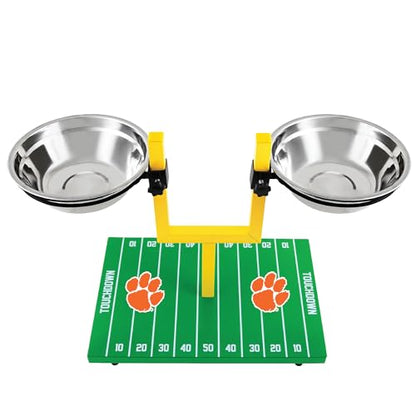 NCAA Clemson Tigers Goalpost Football Field Dog Feeder – Adjustable Elevated Dog Bowls with Stand, 2 Stainless Steel Bowls, Non-Slip Rubber Feet, Raised Pet Feeder for Large & Small Dogs - color: Clemson Tigers