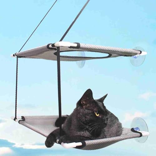 Aramox Double Layer Cat Window Hammock, Sturdy Cat Perch with 6 Suction Cups for Large Cats, Nylon Mesh Bed for Sunbathing, Supports Up to 10KG (Black) - color: #740