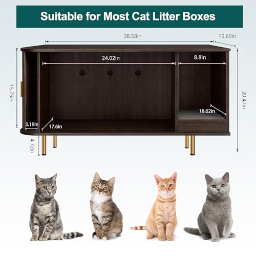 Cat Litter Box Enclosure with Scratch Pad, Sliding Door, 38.5" Cat Litter Furniture Hidden Litter Box Cabinet, Modern Indoor Cat House, TV Stand, Side End Table for Living Room (Dark Walnut) - color: Dark Walnut