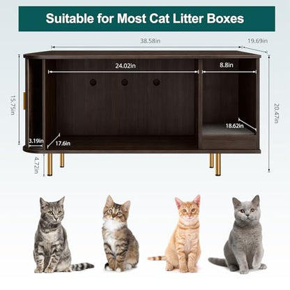 Cat Litter Box Enclosure with Scratch Pad, Sliding Door, 38.5" Cat Litter Furniture Hidden Litter Box Cabinet, Modern Indoor Cat House, TV Stand, Side End Table for Living Room (Dark Walnut) - color: Dark Walnut
