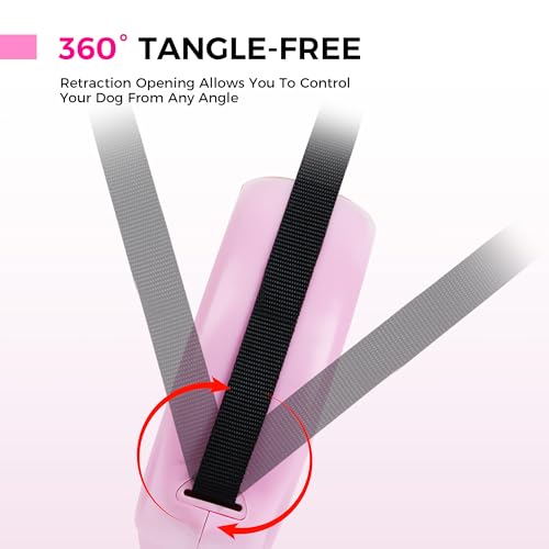 Pink Retractable Dog Leash,Strong Nylon Tape-One-Handed One Button Lock for Puppy, Cat, Pet Walking and Training,16ft Dog Walking Leash with 360°Tangle-Free Design,Anti-Slip Handle (Pink -Small) - color: Pink -Small
