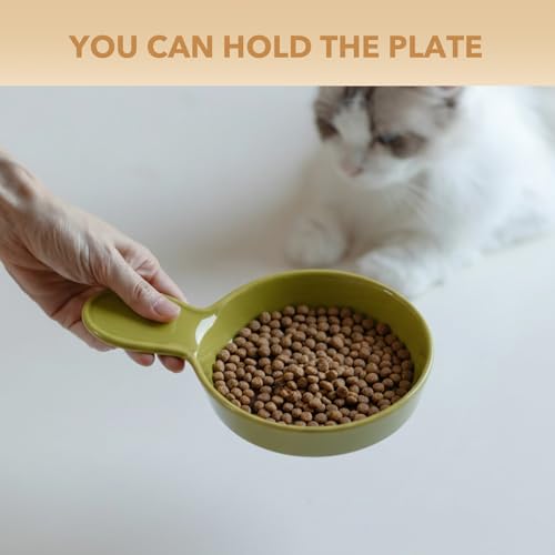 Havniva Ceramic Cat Bowl Whisker Friendly 5.5” Cat Dishes Shallow Cat Food Bowl Anti-Slip Pet Water Bowls for Indoor Cats, Wide Cat Food Dish Prevent Whisker Fatigue (3 Pack) - color: Matcha Green - C