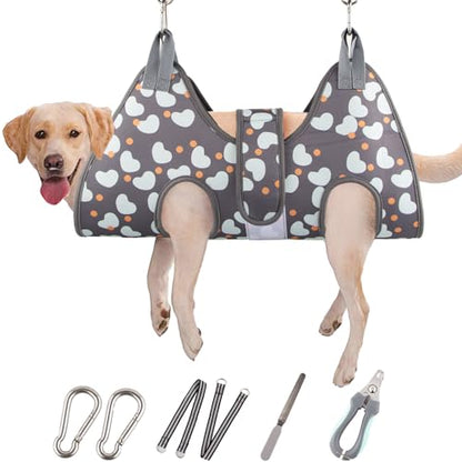 ATESON Dog Grooming Hammock for Medium/Large Dogs with Nail Clippers/Nail Trimmers, Dog Grooming Harness for Nail Trimming, Pet Grooming Sling Helper - size: L for Large Dogs 65LB