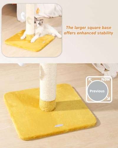 Happi N Pets 28" Tall Cat Scratching Post with Bed, Small Cat Tree for Indoor Cats, Thick Cat Scratch Post with Cloud-Shaped Soft Perch & Cute Toys, Stable Cat Stand, Removeable Cover, Bounus Catnip - size: 28" with Scratching Post