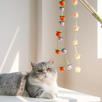 Cat Wand Toy with Bell – Interactive Bamboo Cat Teaser for Indoor Cats – Purple Grape - color: Purple