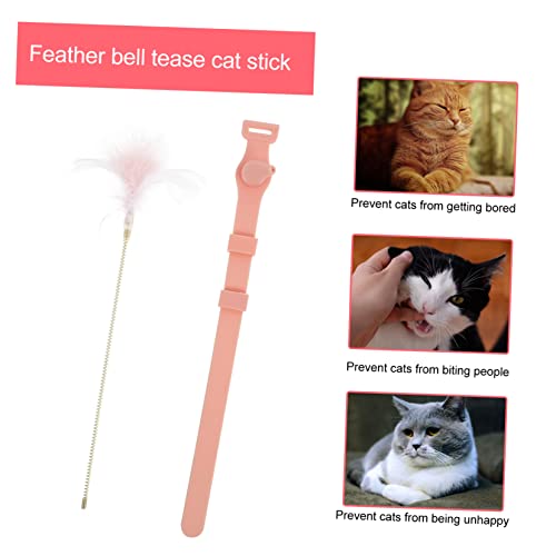 POPETPOP Cat Toy Feather Teaser Rod with Collar Kitten Teaser Toy for Indoor Play Exercise
