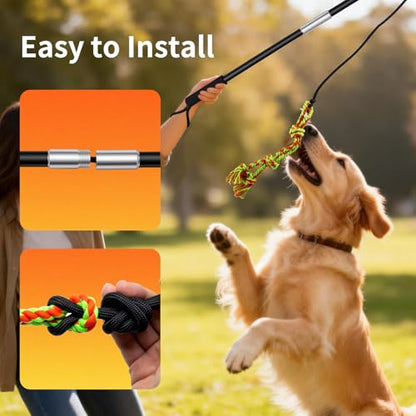 Flirt Pole for Dogs Heavy Duty - Dog Chase Toy with Squeak Toy & Braided Rope, Upgraded XL Carry Bag, Lightweight Interactive Wand for Small Medium Breeds, Indoor & Outdoor Training