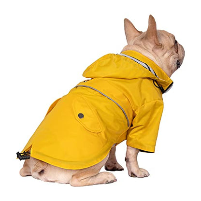 HDE Dog Raincoat Poncho Double Layer Zip Rain Jacket with Removable Hood, Leash Hole for Small to 3XL Dogs and Puppies Yellow - L - color: Yellow, size: Large