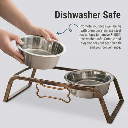 Loving Pets Elevated Dog Bowls – Raised Stainless Steel Dog Bowls with Steel Stand – Non-Skid, No Spill Feeder for Small, Medium & Large Dogs – Easy to Clean, Durable Raised Dog Feeding Station - color: Aged Copper, size: 1 Quart