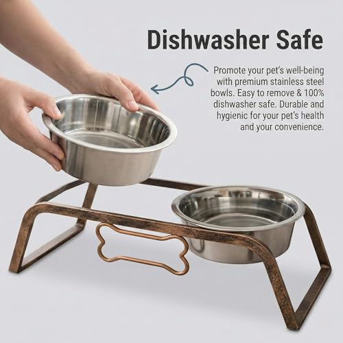 Loving Pets Elevated Dog Bowls – Raised Stainless Steel Dog Bowls with Steel Stand – Non-Skid, No Spill Feeder for Small, Medium & Large Dogs – Easy to Clean, Durable Raised Dog Feeding Station - color: Aged Copper, size: 2 Quarts
