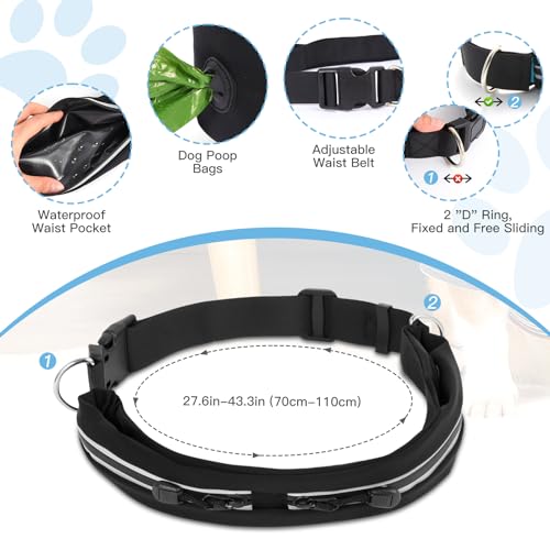 Waist Leash for Medium Large Dog Walking, Bungee Hands Free Leash with Zipper Pouch, Around The Waist No Pull Running Dog Belt, Padded Handle Jogging No Hands Heavy Duty - color: Blue