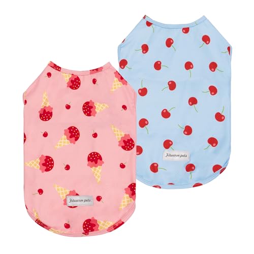 Fitwarm 2 Pack Ice Cream & Cherry UPF 50+ UV Sun Protection Dog Shirt, Lightweight Cooling Vest, Quick Dry Summer Clothes for Small Dogs Girl, Pet Outfit, Pink, Light Sky Blue, Small - color: Ice Cream & Cherry, size: Small