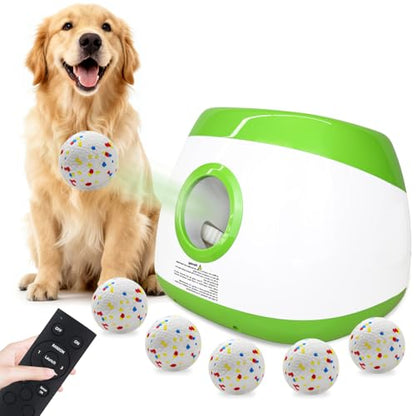 MEKAPLE Automatic Dog Ball Launcher, Upgraded Interactive Dog Balls Thrower with 3 Distance 29Ft-79Ft, Remote Control Ball Launcher for Medium & Large Dogs, 5 Etpu Balls Included (Lime Green) - color: Lime Green