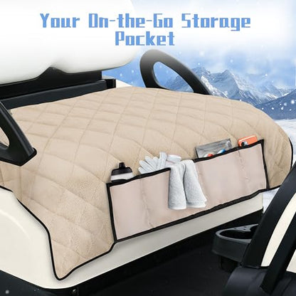 Golf Cart Seat Covers with 4 Front Pockets, Thick Seat Towel Blanket with Non-Slip Backing, Fits EZGO, Club Car, Yamaha and More 2 & 4 Passenger Golf Carts, Khaki - color: Khaki