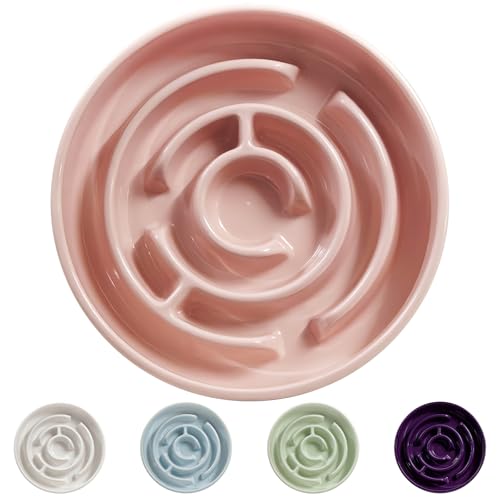 Ceramic Slow Feeder Dog Bowl,1.5 Cups Pet Slow Feeder for Small and Medium Breed,Puzzle Dog Food Dish,Anti-Gulping,Stop Bloat,Preventing Choking(Pink) - color: Pink