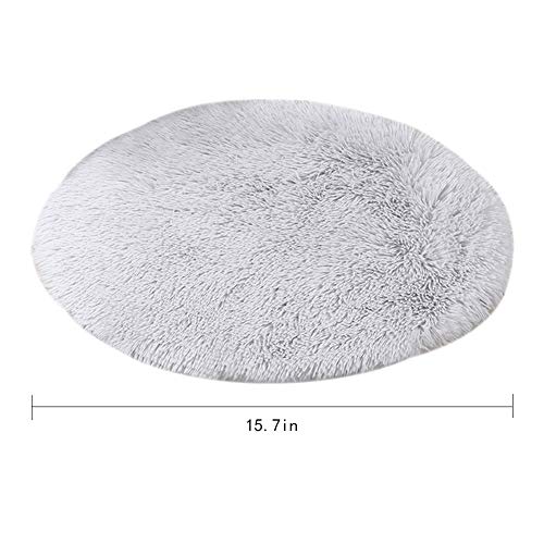 16 Inch Plush Dog Bed Mat Warm Fluffy Round Puppy Crate Pad with Anti-Slip Waterproof Bottom Soft Comfy Pet Kennel Mat for Small and Medium Dogs Sleeping(Light Grey) - color: Light Grey, size: 16 Inch