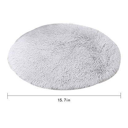 16 Inch Plush Dog Bed Mat Warm Fluffy Round Puppy Crate Pad with Anti-Slip Waterproof Bottom Soft Comfy Pet Kennel Mat for Small and Medium Dogs Sleeping(Light Grey) - color: Light Grey, size: 16 Inch