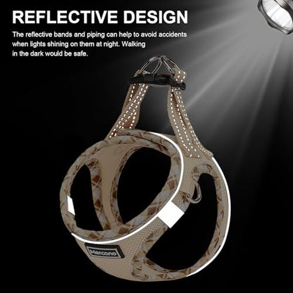 Mercano Soft Mesh Dog Harness and Leash Set, Step-in Reflective Breathable Lightweight Vest Harnesses with Safety Buckle for Small Dogs, Cats (Beige, M) - color: Beige, size: M (Chest: 15.2"-17.5")