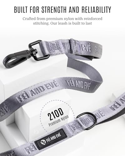 Fei & Eve Classic Dog Leash - 4FT, Dual Padded Handles, 360° Swivel Hook, Heavy Duty 210D Nylon - No-Pull Design with Traffic Control Handle - for Small/Medium/Large Dogs, Gray - color: Twilight Gray, size: 4FT