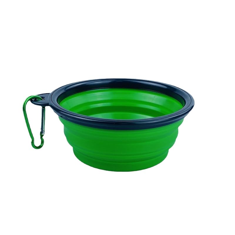 1pc Collapsible Pet Bowls，Portable Cat and Dog Travel Feeding & Drinking Bowls，with Carabiner，for Walking, Hiking, and Travel (Green)