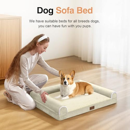 Medium Dog Bed Orthopedic Washable: Beds Bolster Medium Sized Dogs Bed Egg Crate Foam Couch Sofa Waterproof with Removable Cover - Beige - color: Beige, size: 28.0"L x 19.0"W x 5.5"Th