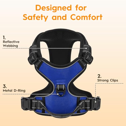 No Pull Dog Harness, No Chock Reflective Adjustable Soft Padded Pet Vest with Easy Control Handle, Easy Wearing with Stylish, Reinforced Knot, 2 Buckles - color: Dazzling Blue, size: X-Small