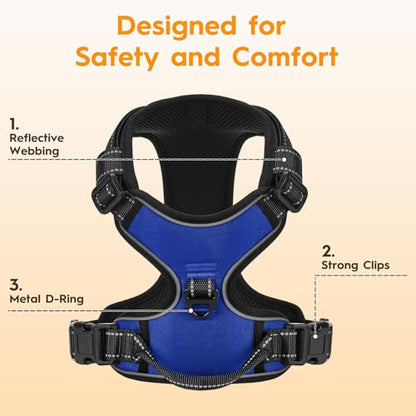 No Pull Dog Harness, No Chock Reflective Adjustable Soft Padded Pet Vest with Easy Control Handle, Easy Wearing with Stylish, Reinforced Knot, 2 Buckles - color: Dazzling Blue, size: X-Small
