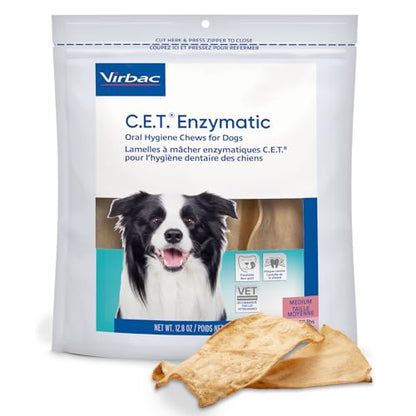 Virbac C.E.T.® Enzymatic Oral Hygiene Chews for Dogs,Medium-Plaque&Tartar Control-Single Layer Beefhide with Exclusive Dual-Enzyme System&Tasty Chicken Flavor-Easy to Give 12.8 Ounce (Pack of 12) - size: 12.8 Ounce (Pack of 12)