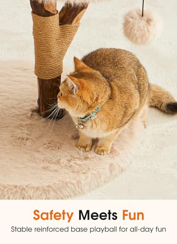 Letkind Modern Cat Tree Tower for Large Indoor Cats, Perches-Natural Solid Wood Cat Tower with Sisal Scratching Post, Perches, Hammock & PlayBalls, Aesthetic Boho Cat Furniture - size: 46" Wood Cat tree