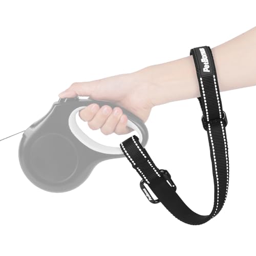 Dog Leash Wrist Strap, Safety Strap for Retractable Leash, Lockable Reflective Short Dog Walking Lead with Adjustable Soft Padded Handle, Extra Layer Security for Pet Stroller (Black) - color: Black, size: 1 Pack