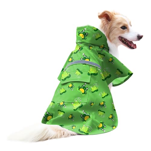 NACOCO Large Dog Raincoat Adjustable - Pet Frog Water Proof Clothes Lightweight Rain Jacket Poncho Hoodies with Strip Reflective Green (M, Green Frog) - color: Green Frog, size: Medium (Pack of 1)