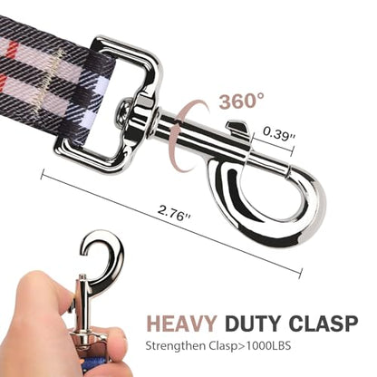 Hikiko 4 Foot Cute Girl Double Handle Dog Leash Padded Traffic Handles for Walking Training (Beige Plaid, 4ft) - color: Beige Plaid, size: 3/4 in x 4 ft