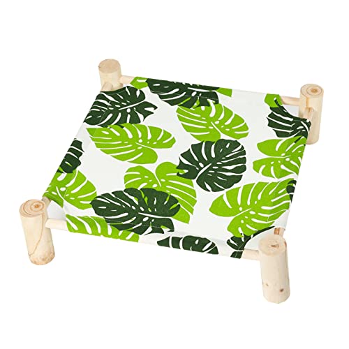 Cat and Dog Hammock Bed for Small Dogs, Brethable Wooden Cat Pet Rabbit Elevated Cooling Outdoor Bed Cots Furniture for Summer Monstera Leaf - color: Monstera Leaf