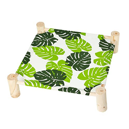 Cat and Dog Hammock Bed for Small Dogs, Brethable Wooden Cat Pet Rabbit Elevated Cooling Outdoor Bed Cots Furniture for Summer Monstera Leaf - color: Monstera Leaf