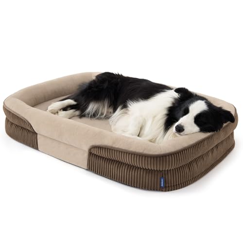 Bedsure XL Orthopedic Dog Beds Large Sized Dog - 360° Oval Bolster Large Dogs Bed for Senior Dogs with Waterproof Washable Cover, Extra Large Comfort Pet Sofa Couch with Ultra-Soft Fleece, Brown, 42" - color: Walnut, size: 42"lx30"wx7"th