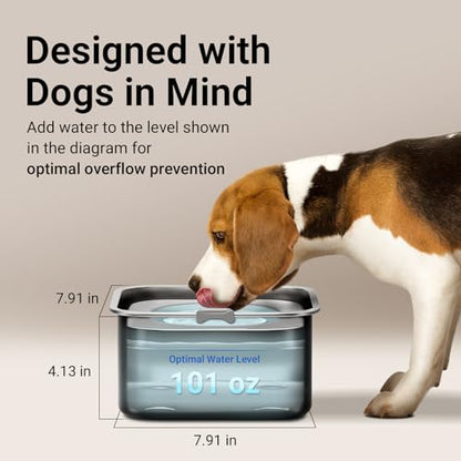 DownyPaws No Spill Water Bowl for Dogs,101oz/3L Slobber Stopper Stainless Steel, Slow Drinking Dog Water Bowl, No Mess Dog Water Dispenser Spill Proof, Dishwasher Safe, Black - color: Black