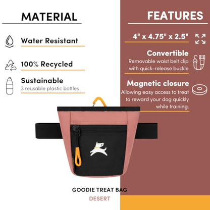 OllyDog Goodie Treat Bag, Dog Treat Pouch, Waist Belt Clip for Hands-Free Training, Magnetic Closure, Dog Training and Behavior Aids, Three Ways to Wear (Desert) - color: Desert