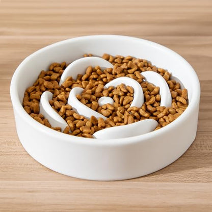 6'' Ceramic Slow Feeder Dog Bowls - Petal Shape Modern Dog Food Dish for Cats and Small Breed Dogs, Puzzle Maze Bowl to Slow Down Eating, Anti-Gulping, Dishwasher & Microwave Safe, White - color: White, size: 6 inch