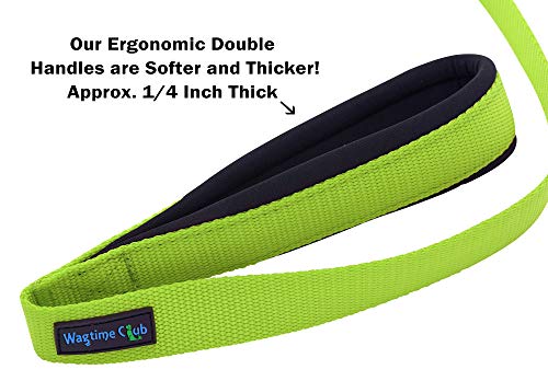 Wagtime Club Double Handle Dog Leash, 6ft Long Heavy Duty Dog Leash with Paded Traffic Handles for Extral Control and Training, Dual Handles Leads, Large Medium Small Dogs (Neon Green) - color: Neon Green
